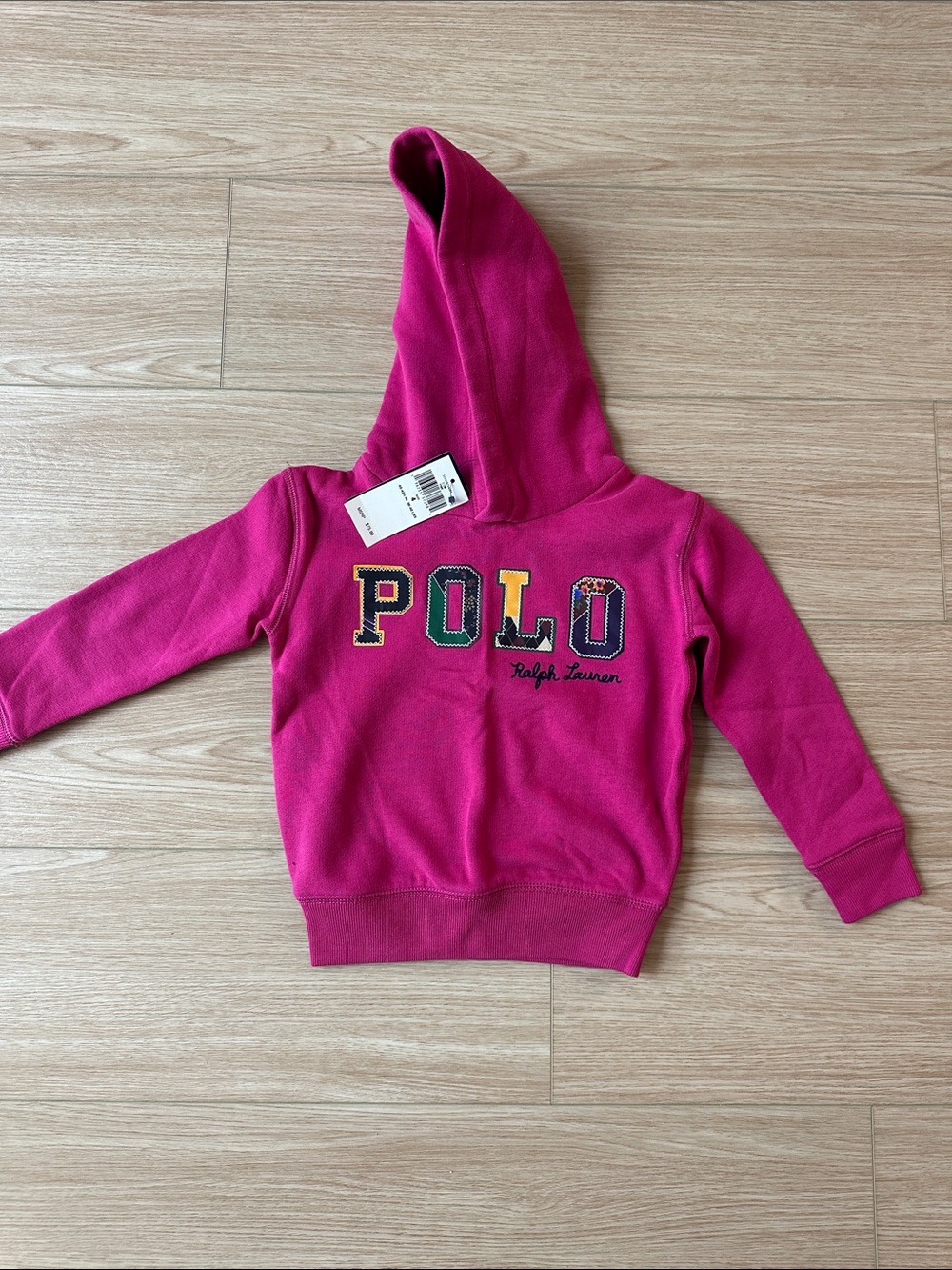 Ralph Lauren Kids' Fuchsia Hooded Sweatshirt with Multicolor POLO Patch